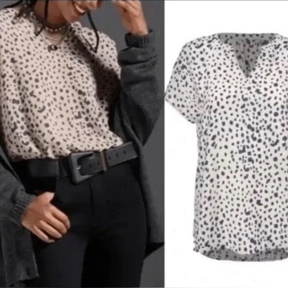 CABI Meow Top Cream Lilac Animal Print Sz XL #4343 EUC